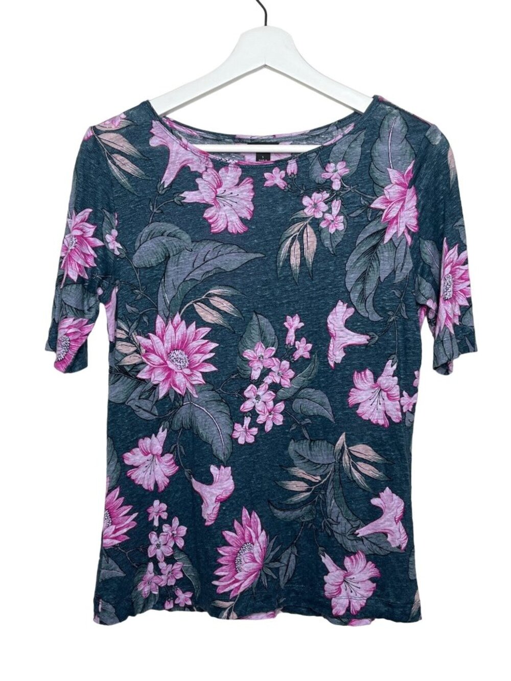 Ann Taylor Womens Small Floral Linen Blend Top Pink Green Blouse